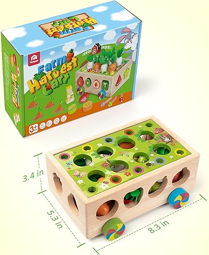 Miniatura 7 de Coogam Montessori - Juguetes de motricidad fina para bebé pequeño, clasificador de formas de madera, juego de cosecha de zanahorias para relleno de