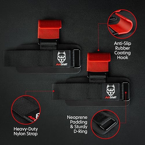 Miniatura 4 de AmStaff Fitness Ganchos de levantamiento de pesas (par) - Correas de muñeca de gimnasio con ganchos de acero para levantamiento de pesas, dominadas,