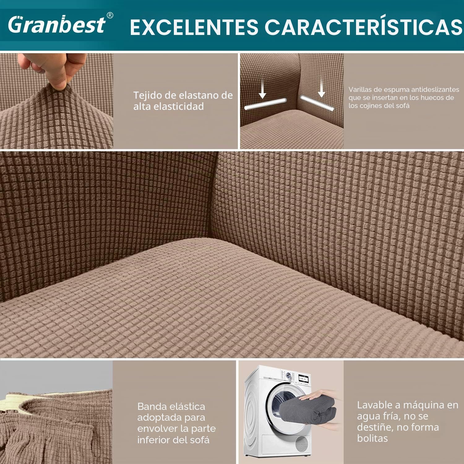 Granbest Fundas de sofá de 3 plazas, súper suaves y elegantes para perros, mascotas, gatos, jacquard de elastano, antideslizante, para sala de estar, protector de muebles (3 plazas, arena)