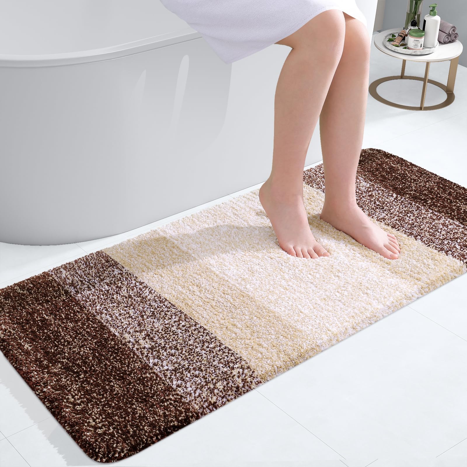 OLANLY Bathroom Runner Rug 47x20, Extra Soft Absorbent Microfiber Bath Rugs | Brown, Non-Slip Quick-Drying Rubber Backing, Machine Washable Long Bath Mat for Floor, Tub and Shower, Home Decor Accessories