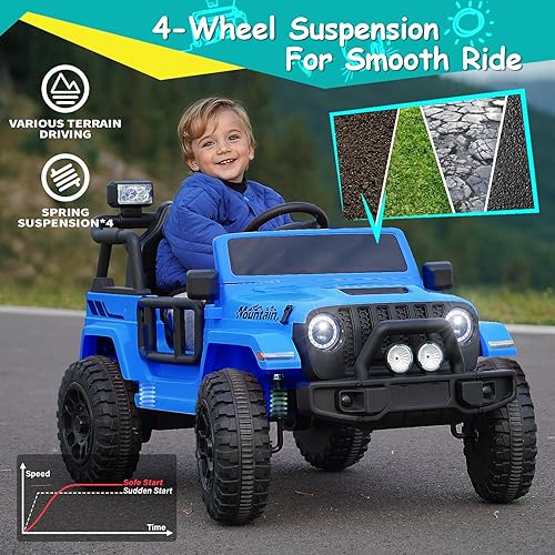Miniatura 4 de Joywhale Vehículo eléctrico motorizado para niños de 12 V, con control remoto, suspensión de 4 ruedas, luces LED, música y FM, cinturón de