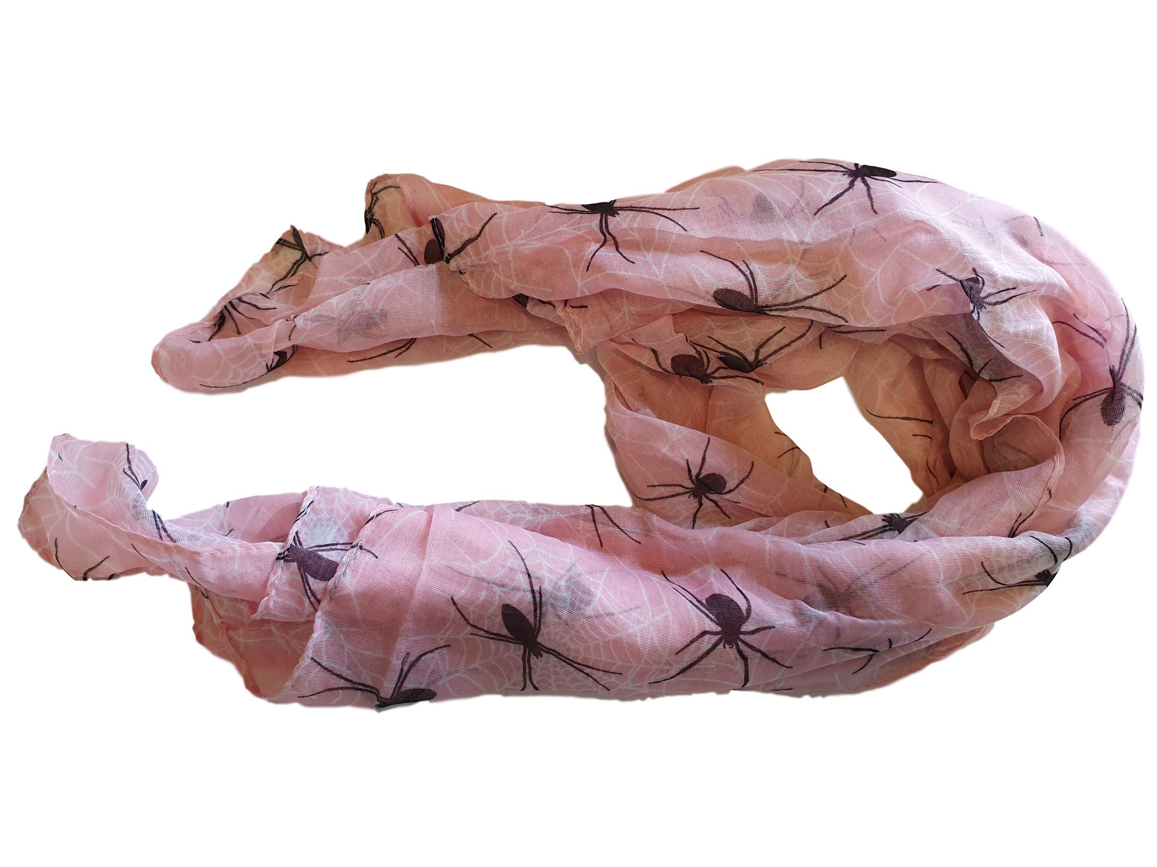 Fat-Catz-Copy-Catz Women's Baby Pink Scary Spider & Web Halloween Insect Long Soft Scarf, Shawl, Wrap, Sarong (Baby Pink)