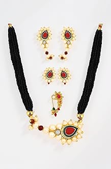 Fashions Maharashtrian Jewellery Marathi Nath Mangalsutra Set with Earrings for Women