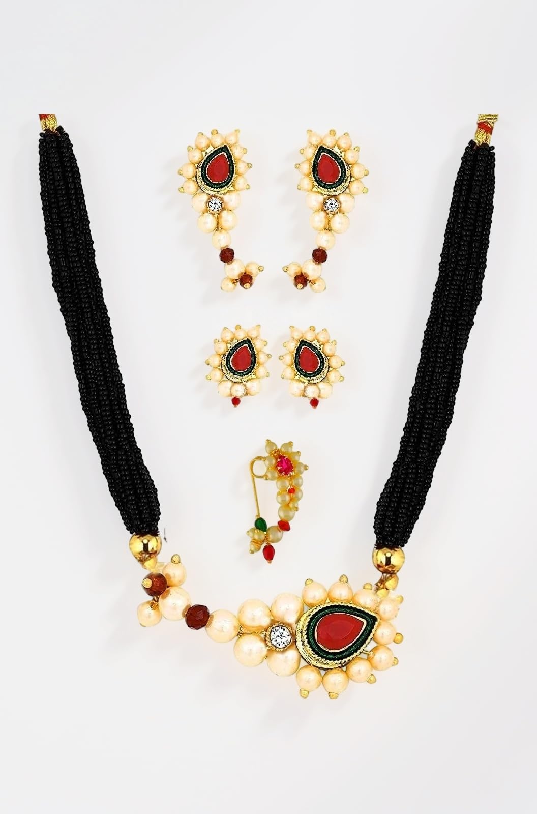 Fashions Maharashtrian Jewellery Marathi Nath Mangalsutra Set with Earrings for Women