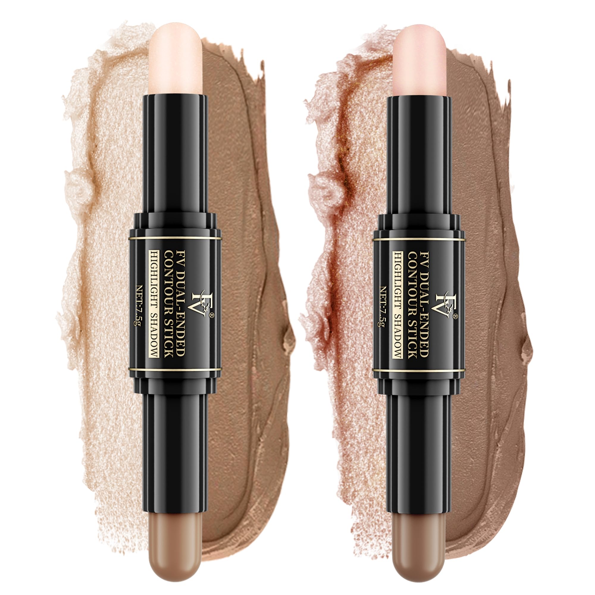 FV Dual-Ended Contour & Highlighter Stick - 2 Pack, Waterproof, Long-Lasting, Creamy & Blendable Formula, Natural Finish Sculpting Stick for Face &