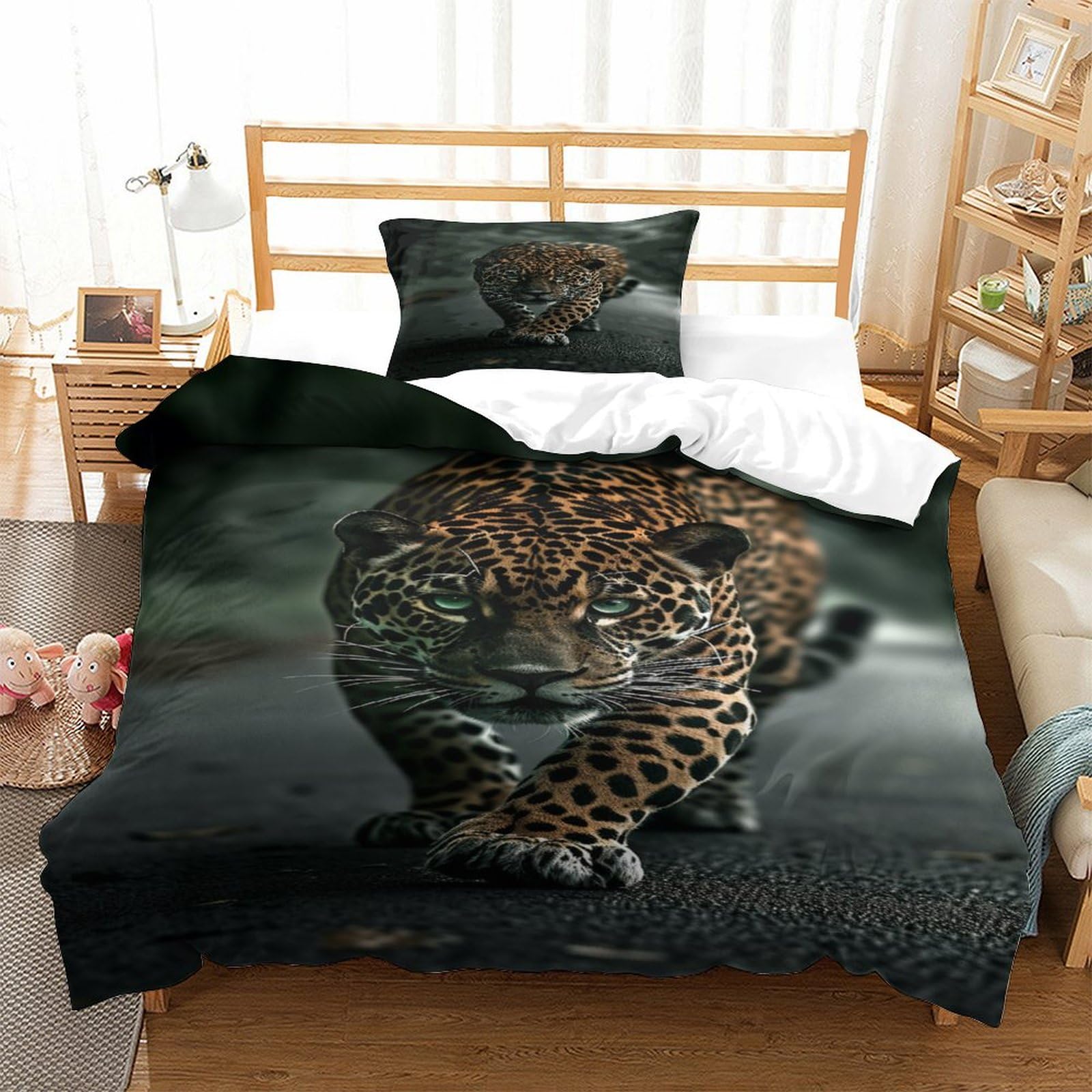 P1s9u7w5y Jaguar 3D Printed Design 3Pcs Duvet Cover Set Microfiber Animal Theme Bedding Set Single（135X200cm）