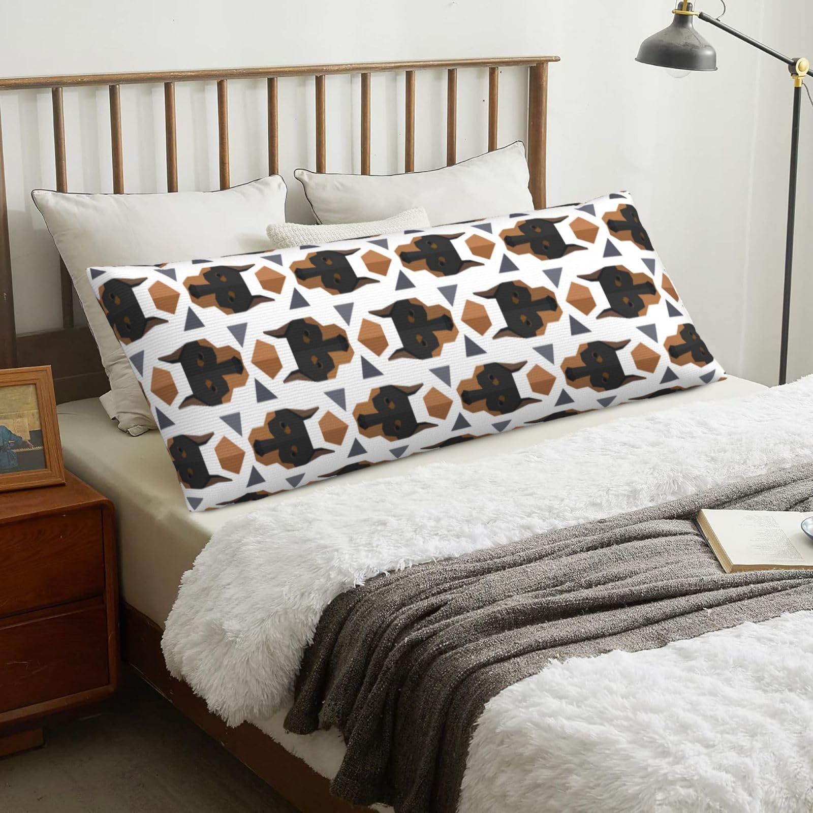 Polygonal Pattern Doberman Head, Body Pillow Cover with Zipper,Long Body Pillowcase 20 x 60 in