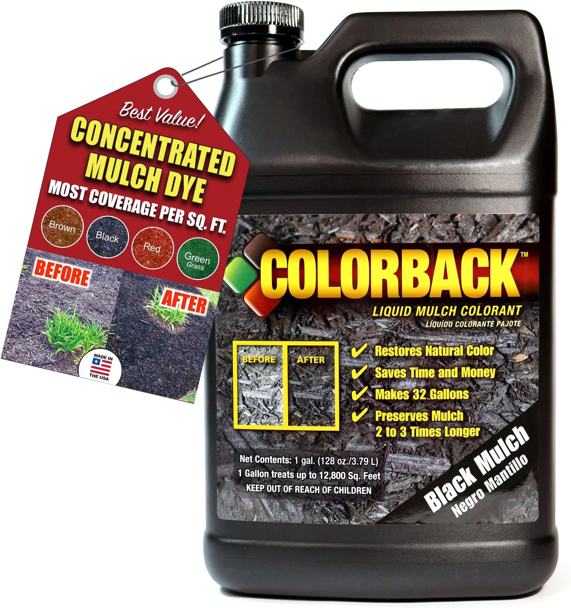 Black Mulch Dye, 12,800 Square Feet Coverage – Mulch Colorant for Landscaping & Garden Beds, Wood Mulch Dye, Mulch Color Restorer & Playground Bark Mulch, Eco-Friendly Mulch Paint, 1-Gallon