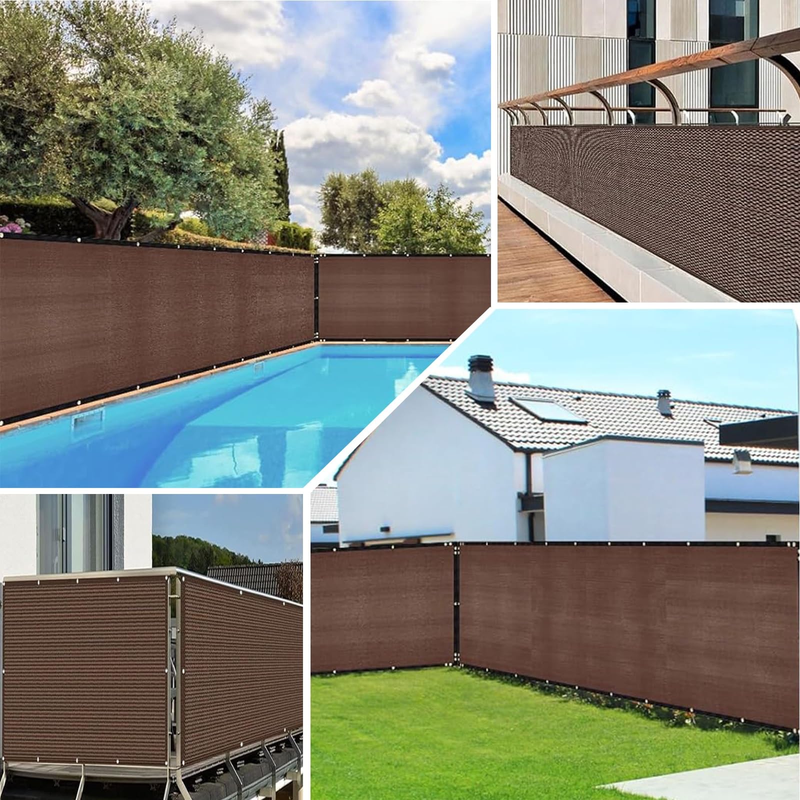 Brise Vue Jardin, Brise Vue 100 x 150 cm Protection UV Opaque Résistant Aux Contre Vent avec Attaches Écran de Confidentialité pour Balcon pour Jardin Extérieur, ‎Marron