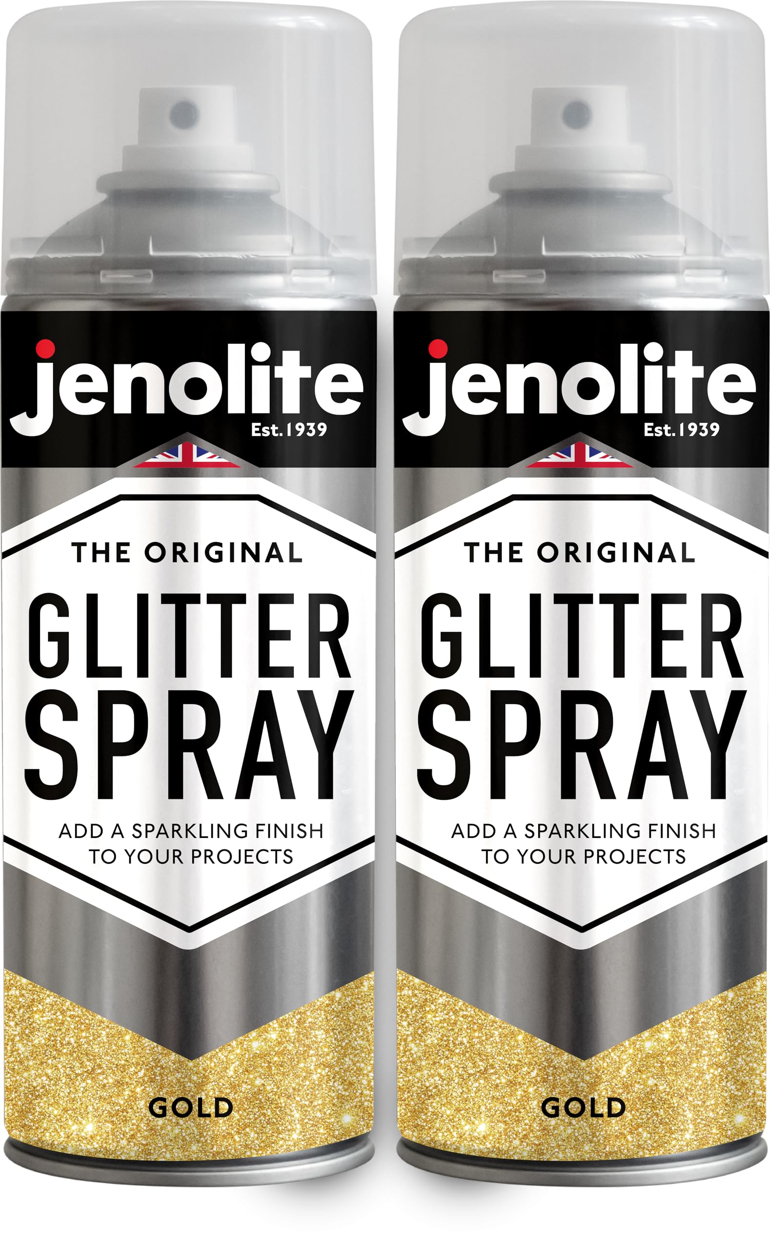 JENOLITE Glitter Spray Paint | GOLD | 2 x 400ml | Multi Surface Glitter Spray Paint | Ideal for Artistic Projects : Perfect for Picture Frames, Mirrors, Ornaments & Crafting