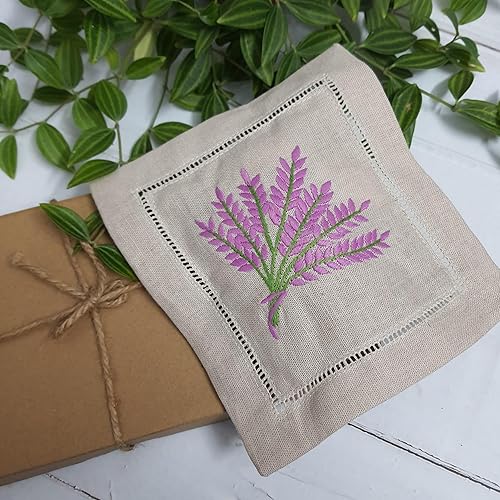 Miniatura 4 de Bolsas bordadas a mano de lavanda, juego de 3 bolsas bordadas de lino natural bordado, sobres de lavanda para cajones y armarios, lavanda seca