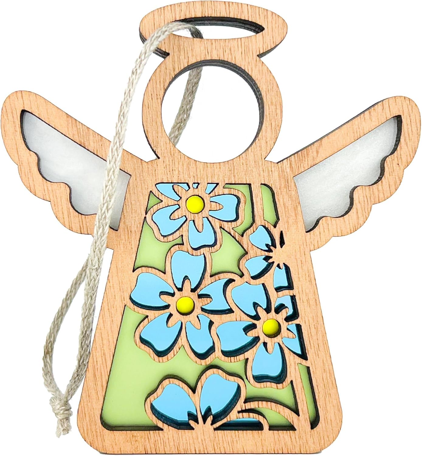 Blue Forget-Me-Not Sympathy Gifts - 3.5" (H) Ornament Handmade Angel Wings Memorial for Brother, Father, Son