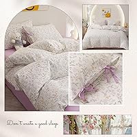 Vista 294 de 3 piezas de juego de funda de edredón tamaño individual XL, funda de edredón blanca con estampado floral azul, ropa de cama coquette de algodón