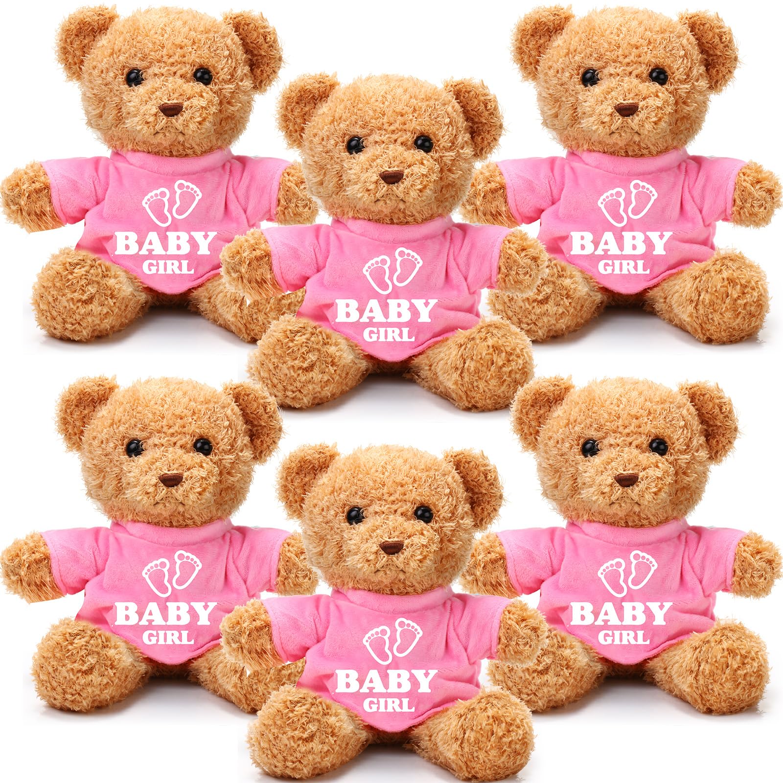 6 Pcs Baby Shower Bear Bulk 12 Inch Stuffed Animal Bear Cute T Shirt Plush Bears Toy Gift Fluffy Decorations for Baby Shower Birthday Gender Reveal Party Favors (Baby Girl)