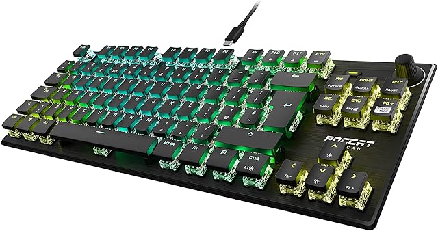 Roccat Vulcan TKL Pro (UK Layout) Mechanical PC Gaming Keyboard, Tenkeyless, Optical Linear Titan Switch, Per-Key AIMO RGB Lighting, Anodized Aluminum Top Plate and Detachable USB-C Cable, Black
