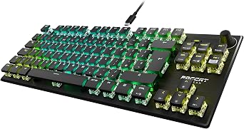 Roccat Vulcan TKL Pro UK Layout Mechanical PC Gaming Keyboard, Tenkeyless, Optical Linear Titan Switch, Per-Key AIMO RGB Lighting, Anodized Aluminum Top Plate and Detachable USB-C Cable, Black