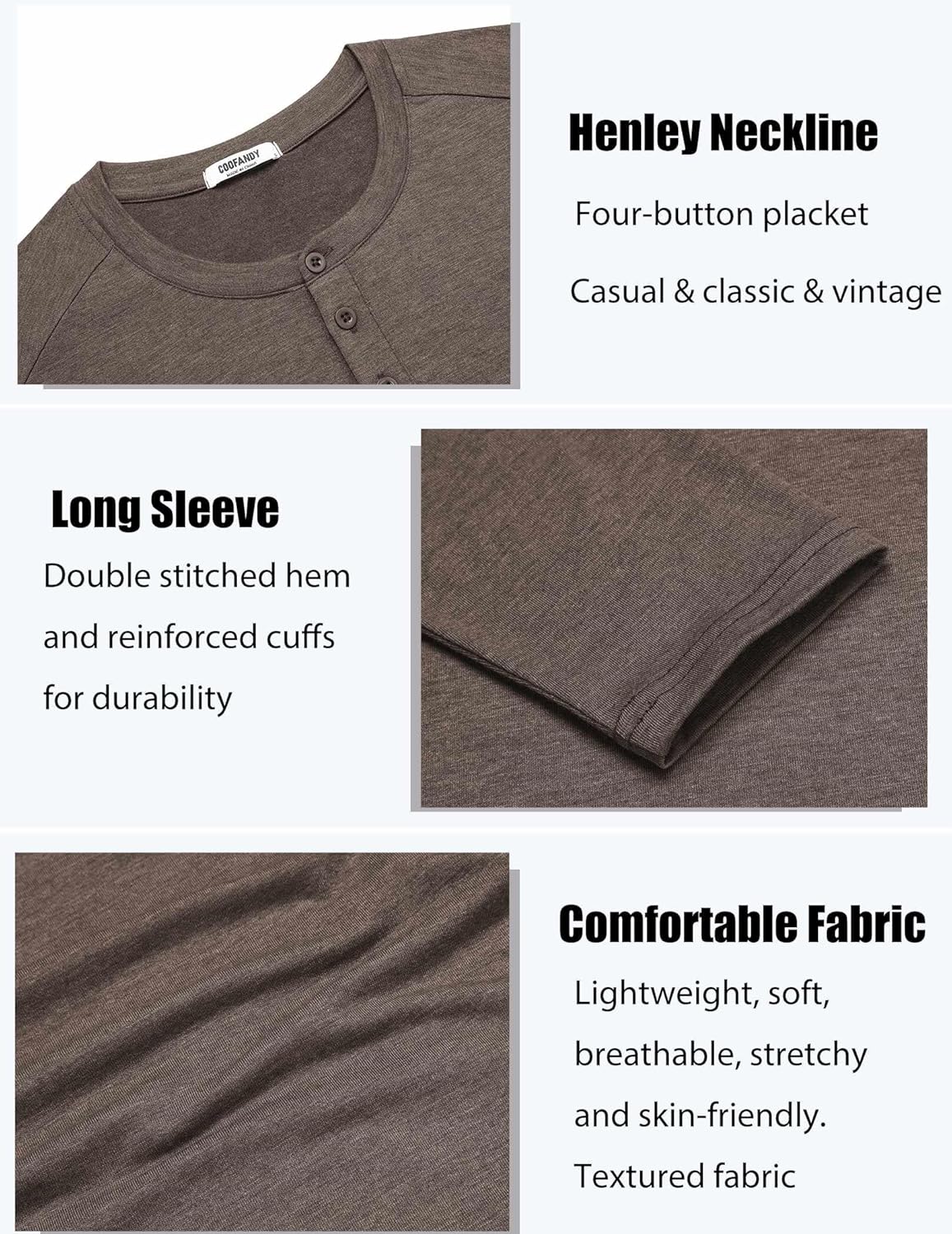 COOFANDY Men's Henley Shirts Long Sleeve T-Shirt Lightweight Fashion Casual Pullover Tee Shirt - Image 5