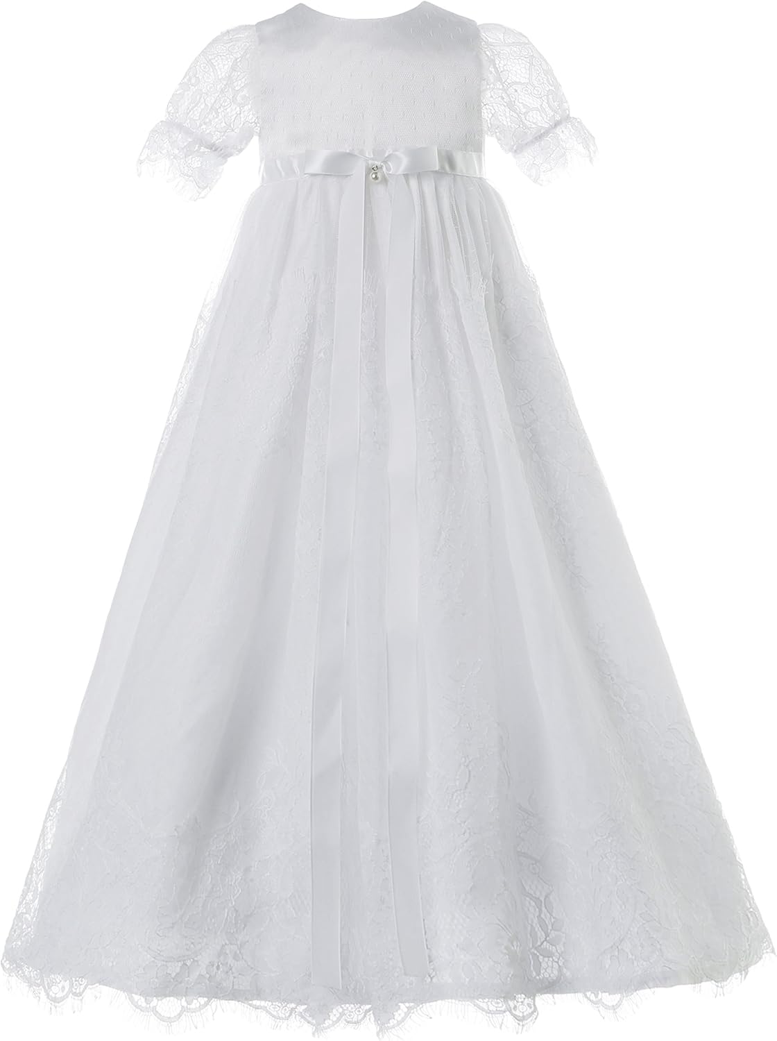 NIMBLE Baby Girls Baptism Christening Elegant Meshed Lace Gown for 0-12 Months