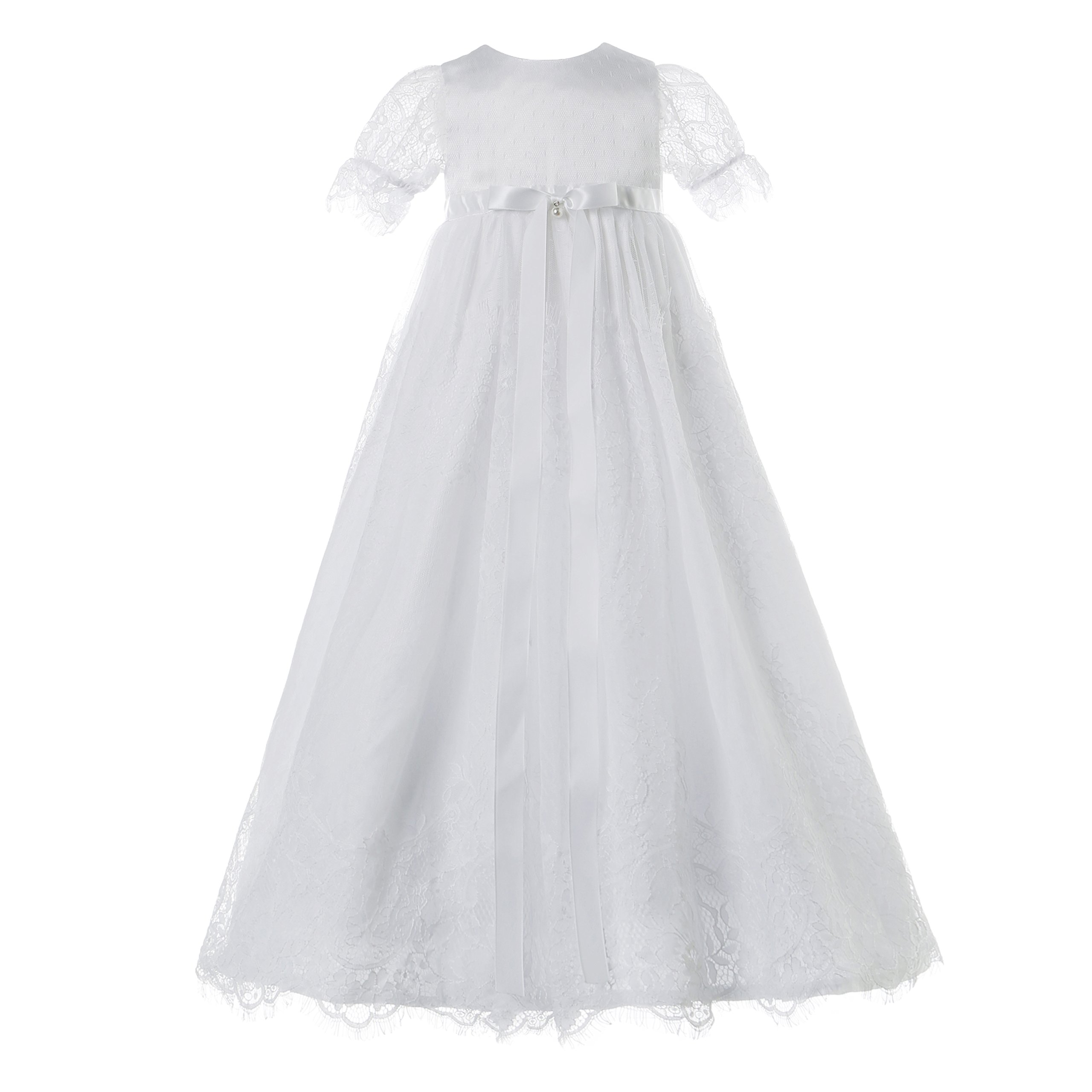 NIMBLE Baby Girls Baptism Christening Elegant Meshed Lace Gown for 0-12 Months