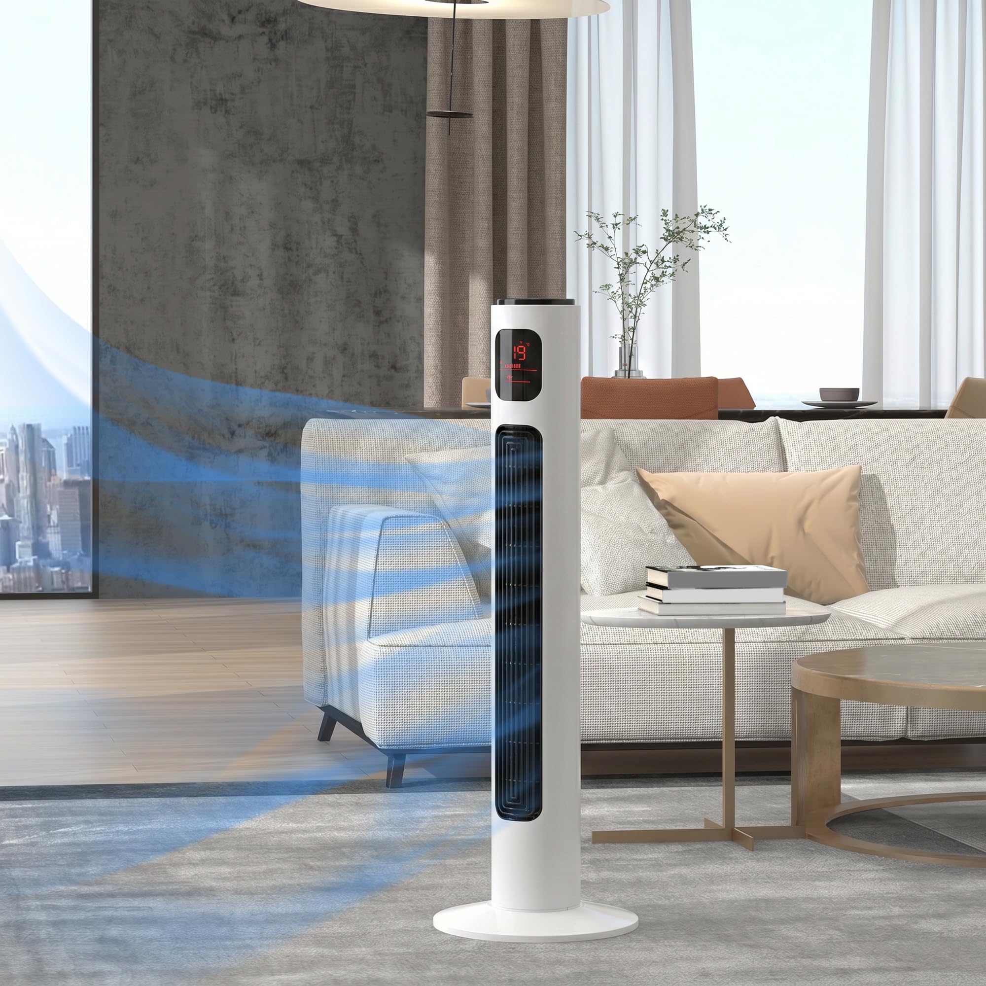 HOMCOM Ventilateur Colonne Silencieux 45 W, Ventilateur Tour pour Chambre avec 3 Modes 3 Vitesses, télécommande, oscillant 70°, minuterie et Affichage LED, 96 cm Blanc