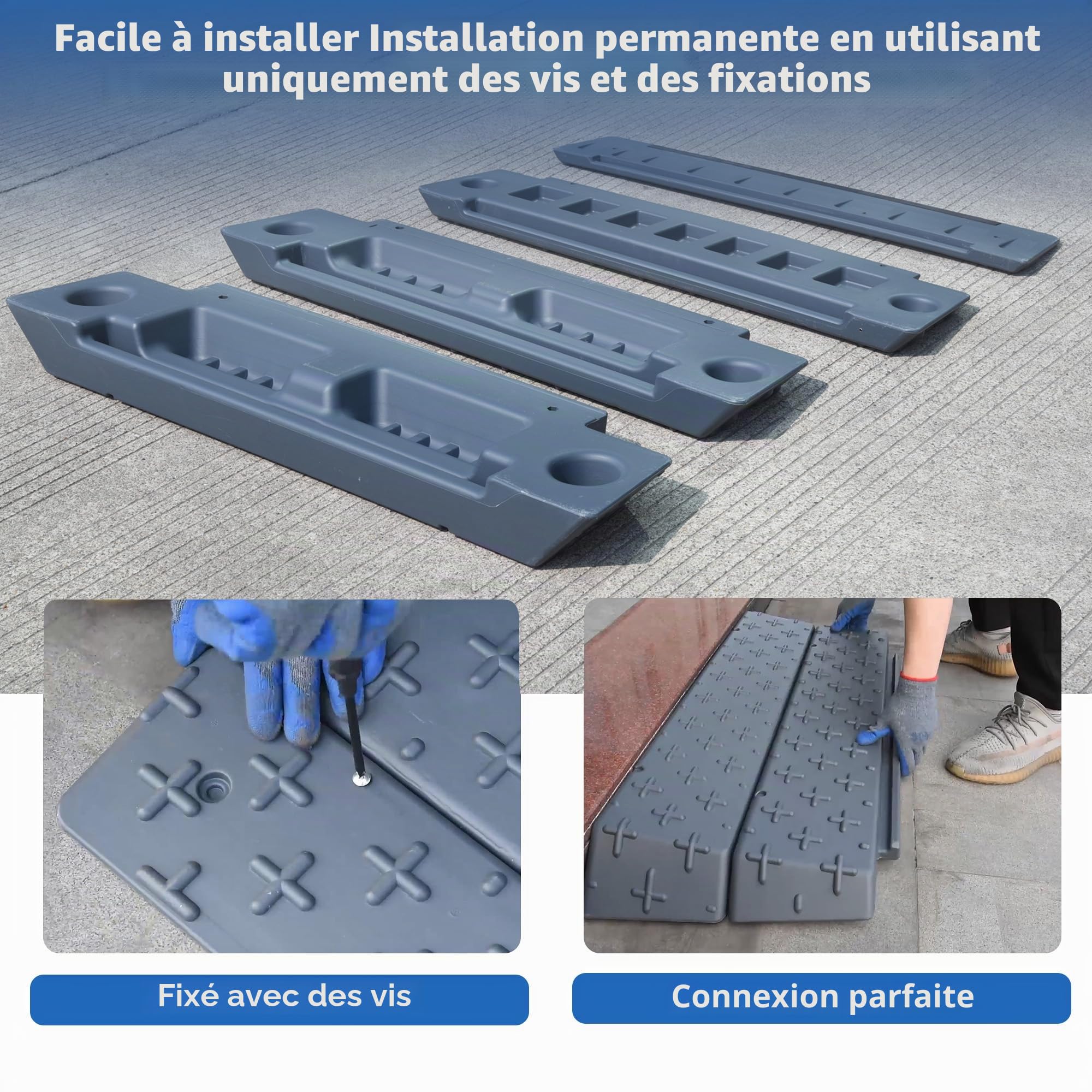 Rampe de fauteuil roulant portable en 4 parties, 1/2/3/4" réglable en hauteur, antidérapante, rampe de seuil pour la maison, les marches, les fauteuils roulants et les scooters (10,2 cm)