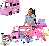 Barbie Dream Camper Playset: Roof Tent, Swing Chair, Fishing Pond, Color-Change BBQ Grill & 60+ Accessories for Outdoor Adventures