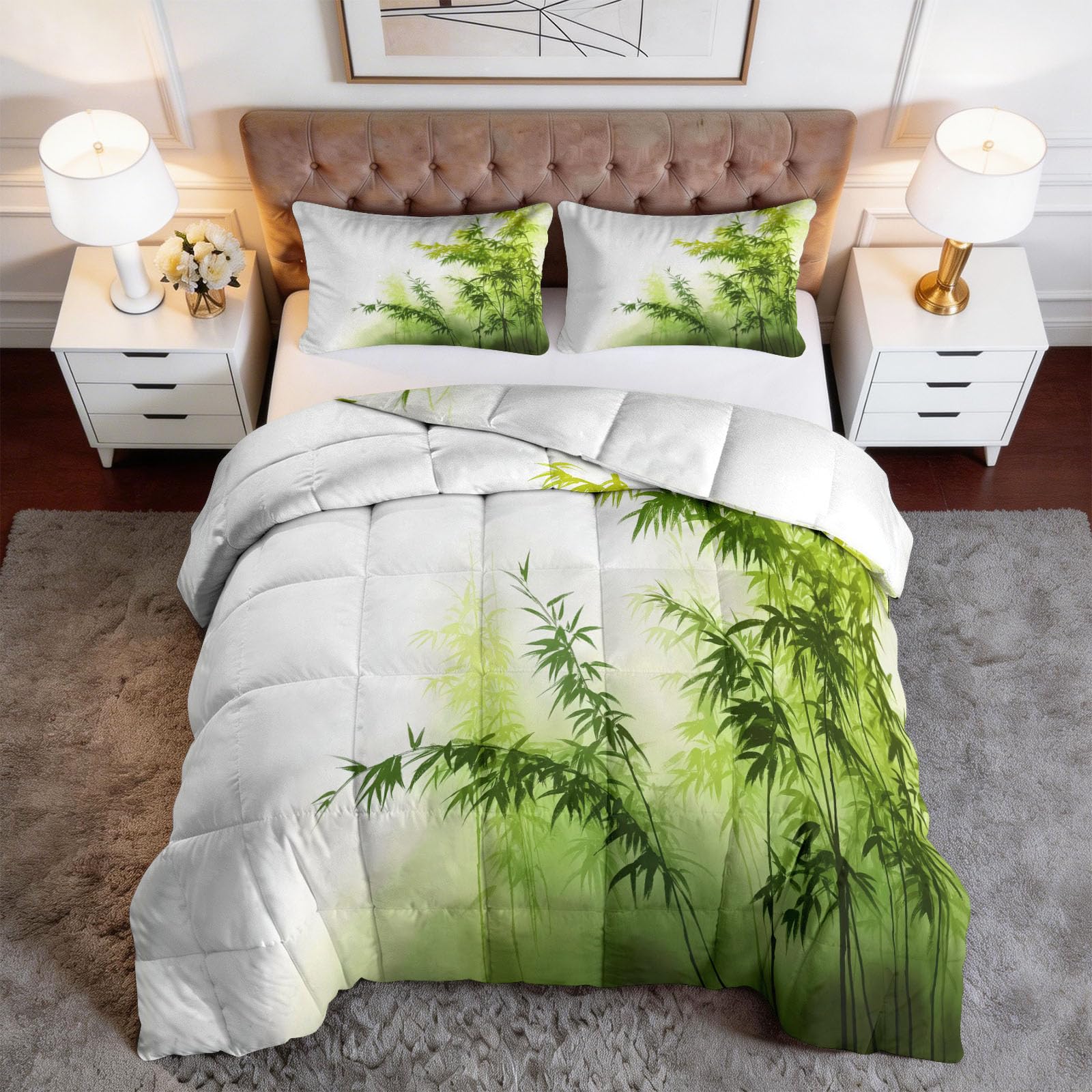 Zielona dżungla, podwójna, nadająca się do prania, kołdra 200 x 200 cm, lekka, oddychająca, mgiełka, liście roślin, całoroczna, miękka, przyjazna dla skóry, hipoalergiczna pościel dla chłopców
