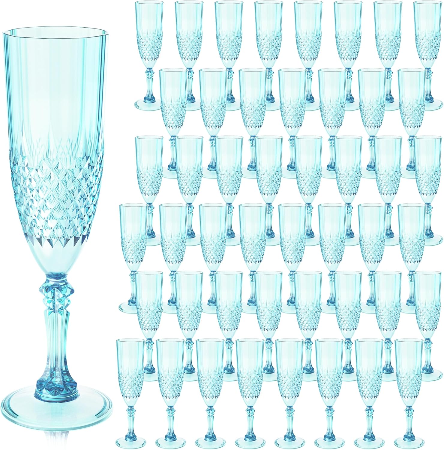 Plastic Champagne Flutes, 48PCS Light Cyan Wine Glasses Goblets Cups Reusable Flute, for Thanksgiving Christmas Weddings Bachelor Parties Toasting and Events(48, Light Cyan) Light Cyan 48