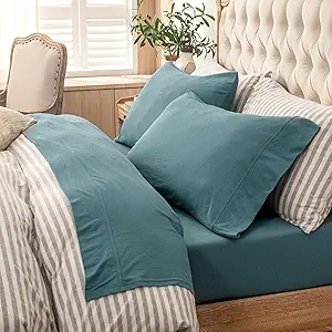 PURE ERA Jersey Knit 3pc Bed Sheet Set 100% T-Shirt Cotton Super Soft Comfy Breathable Fits Mattress Up to 20" Extra Deep Pocket (Solid Cerulean Blue,Twin)