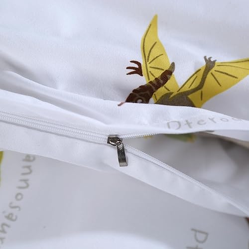 Miniatura 5 de MAG Juego de 3 piezas de funda de edredón con dinosaurios, juego de funda de edredón de tamaño Queen de base blanca con dinosaurios coloridos, para