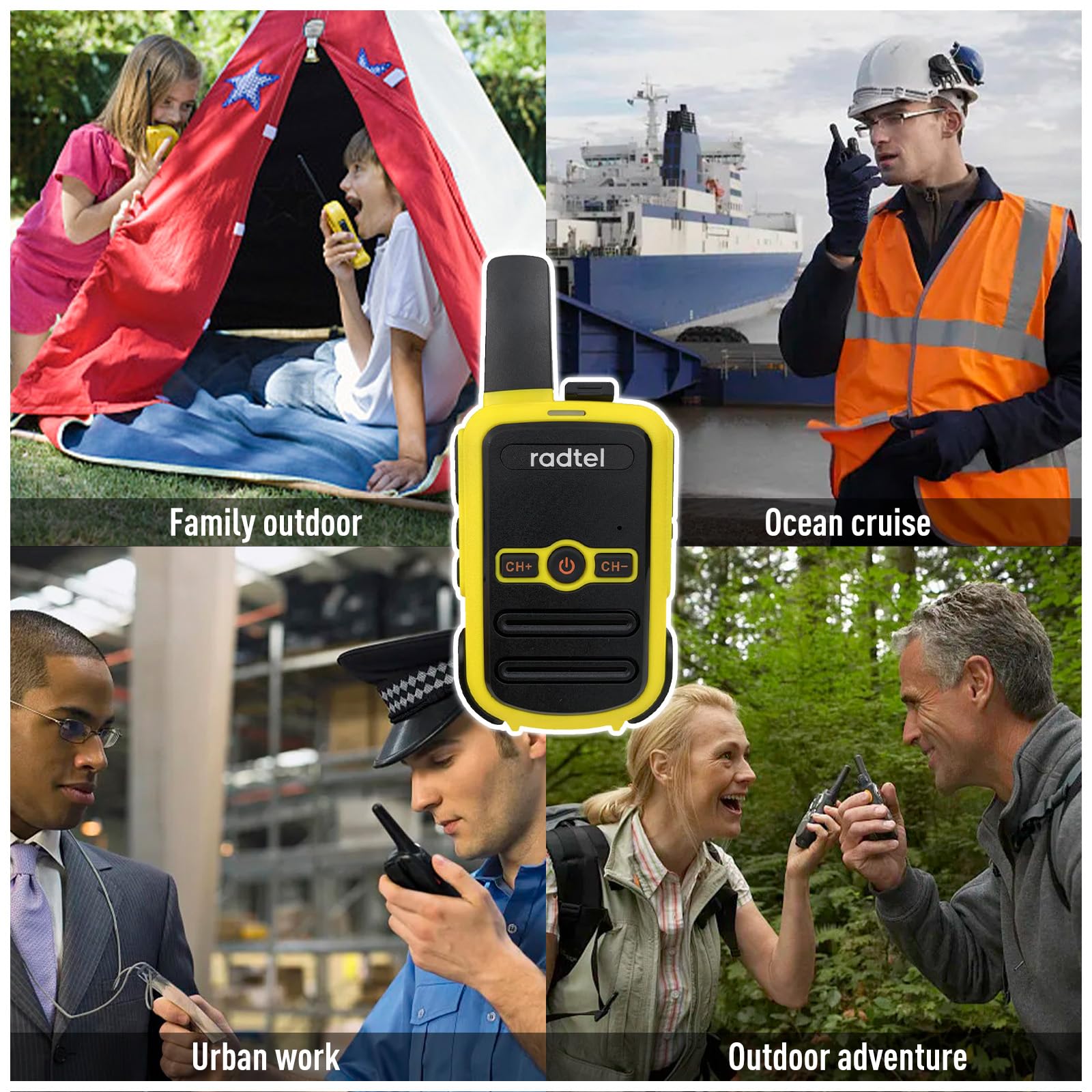 Radtel RT12 Walkie Talkie Ricaricabile per Adulti Portatile a Lungo Raggio Senza Licenza PMR 446 Radio Ricetrasmettitore 16CH Vivavoce VOX per Escursioni in Campeggio… (Giallo)