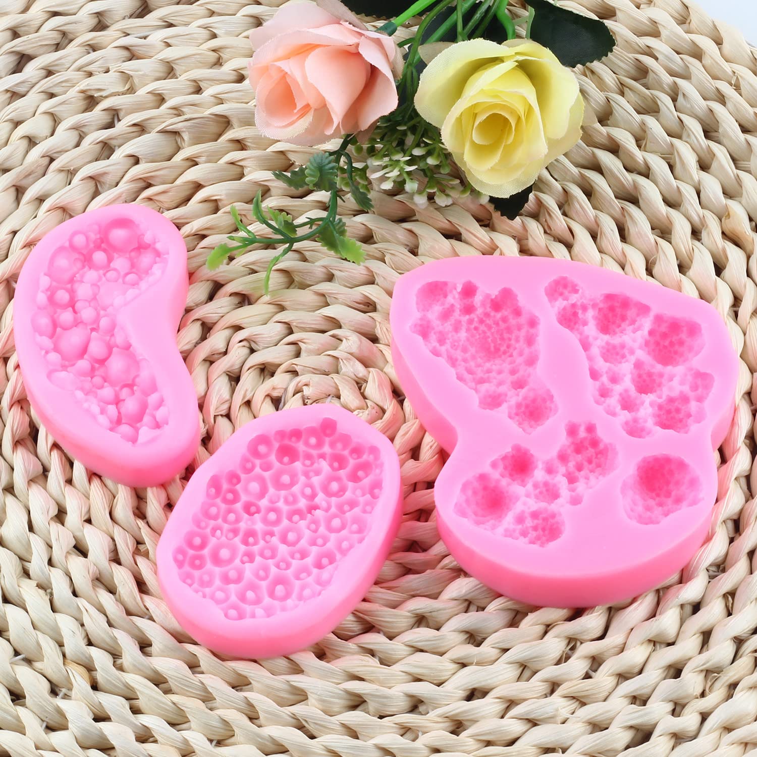 Mujiang Juego de 3 moldes de silicona para fondant de chocolate y coral marino para decoración de pasteles, hornear, caramelo, arcilla