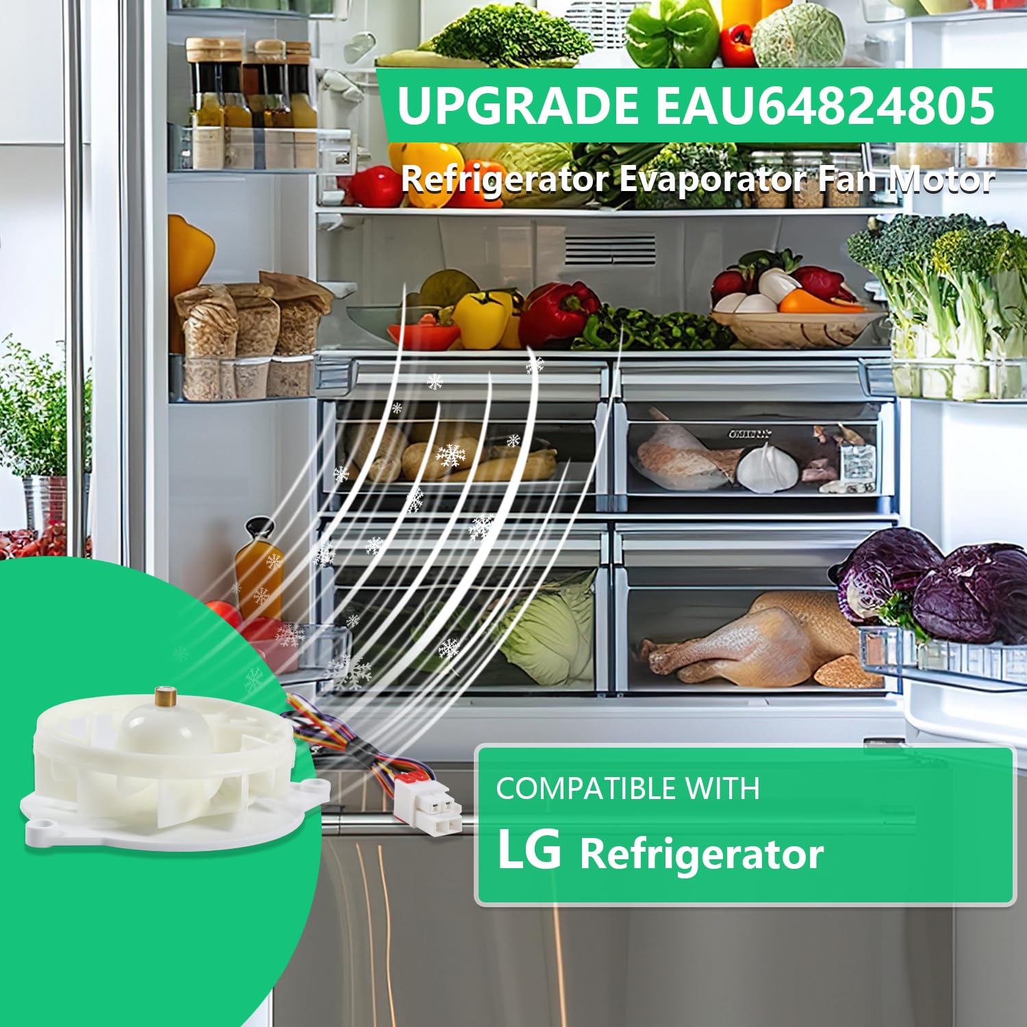 Upgrade EAU64824805 Refrigerator Evaporator Fan Motor Replacement for LG Refrigerator Z40E12MS1A0-57K06A, Freezer Fan Motor Accessories DC12V 1A