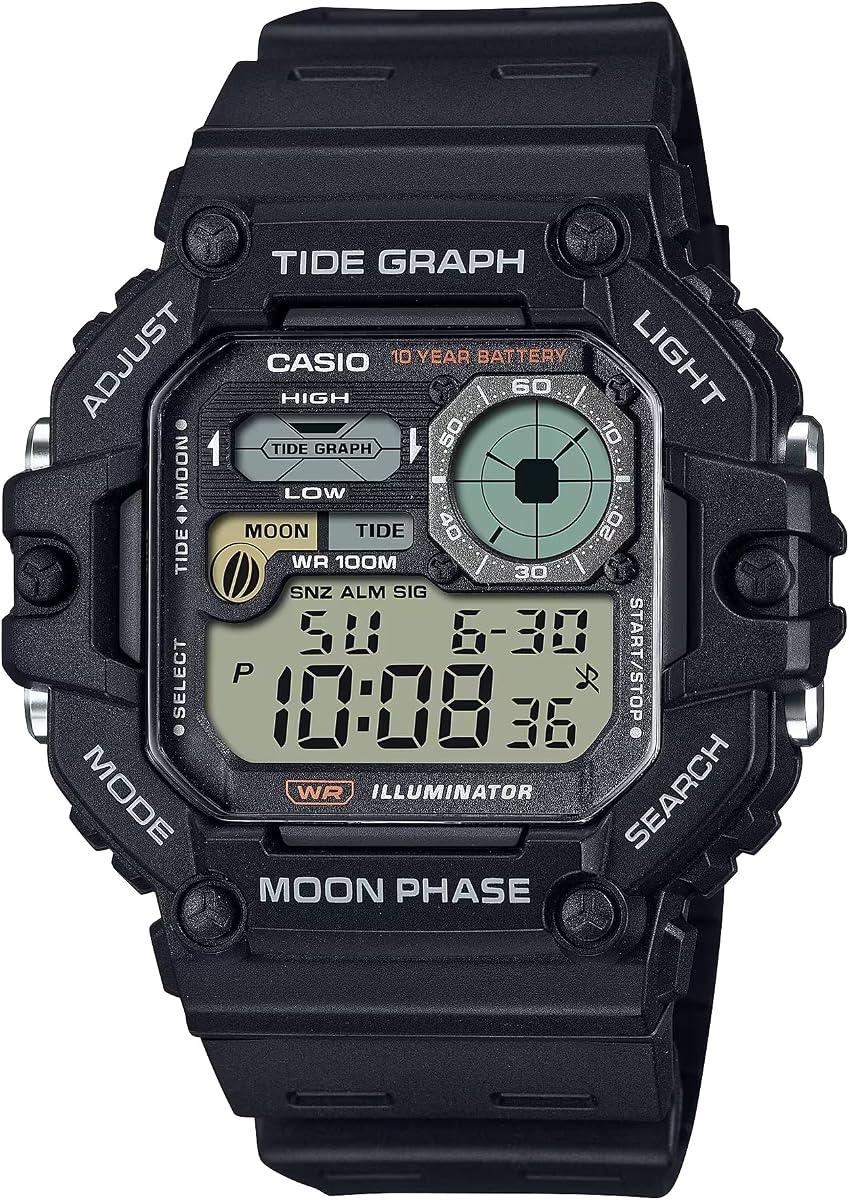 Reloj digital con gráfico de mareas iluminador, fase lunar, batería de 10 años