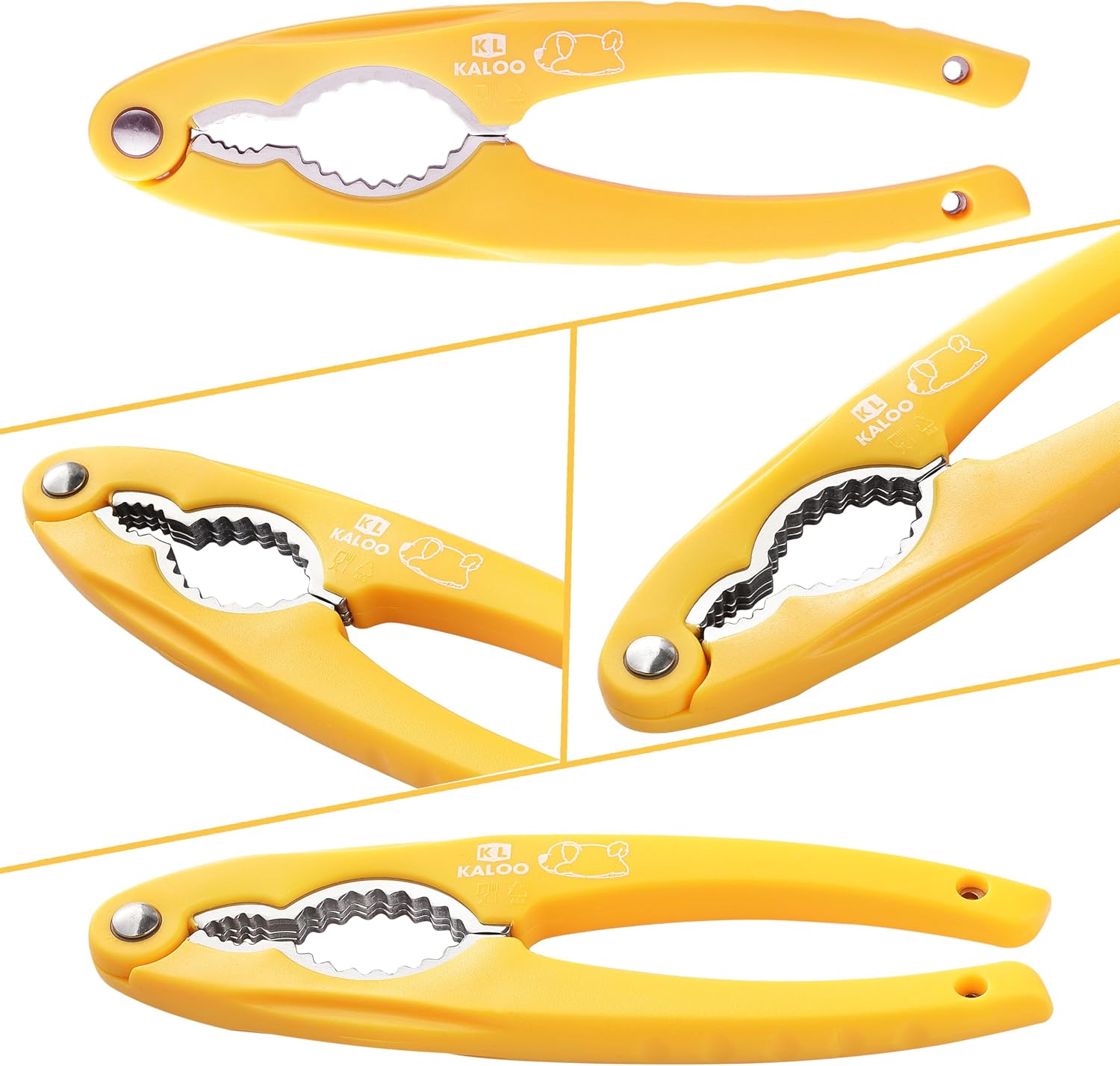 2PCS NutCracker, Kaloo Stainless Steel Nut Crackers for All Nuts, Nutcracker Tool for Walnet, Pencan, Chestnut, Crab, Lobster and More, Ergonomic Handle (Unique Pattern, Orange + Yellow)