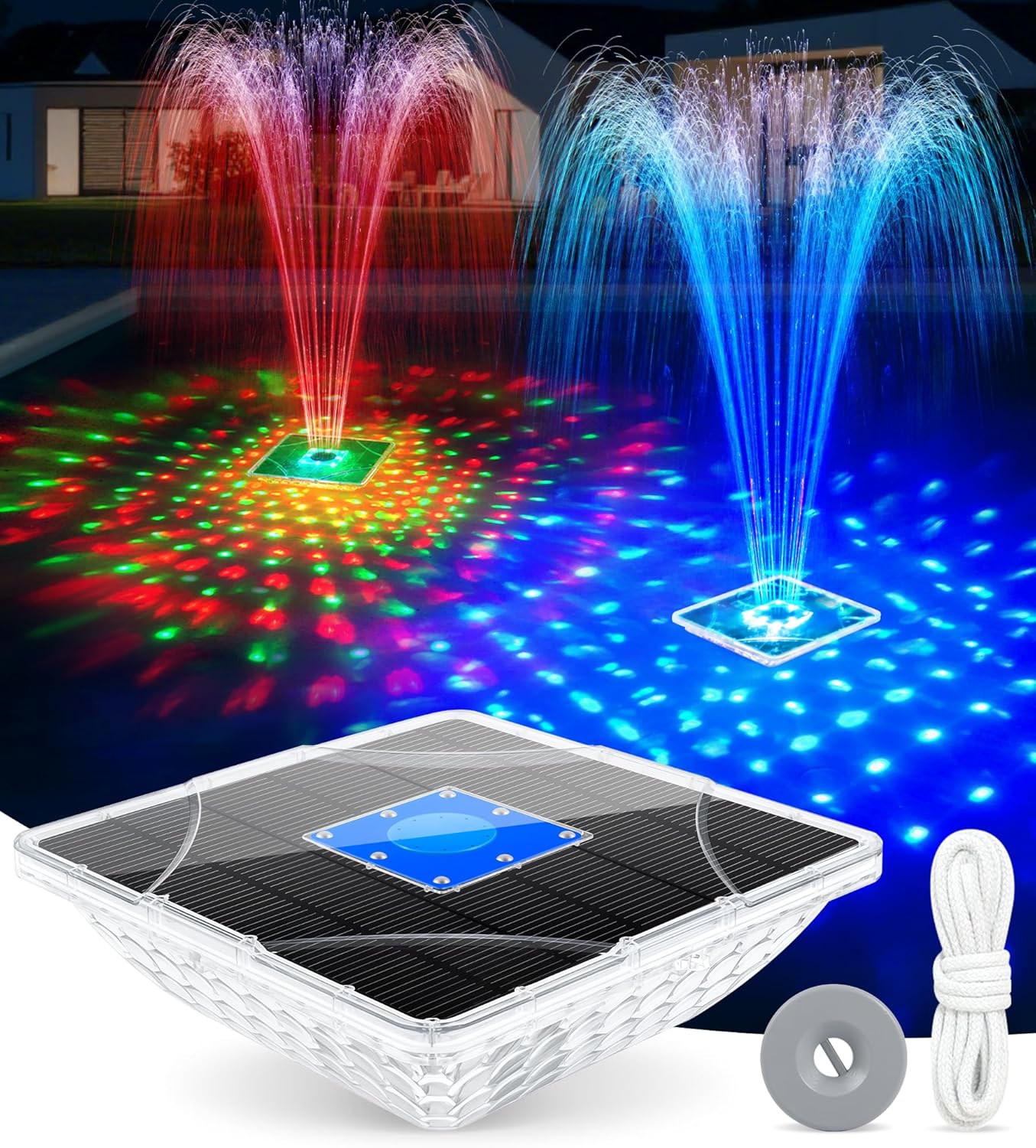 Solar Pool Fountain with Light Show,2026 Upgraded Large Solar Pool Water Fountain,Floating Pool Fountains for Above Ground Pool,Solar Floating Fountains Pump for Pool Pond-1PK(Dark Blue)