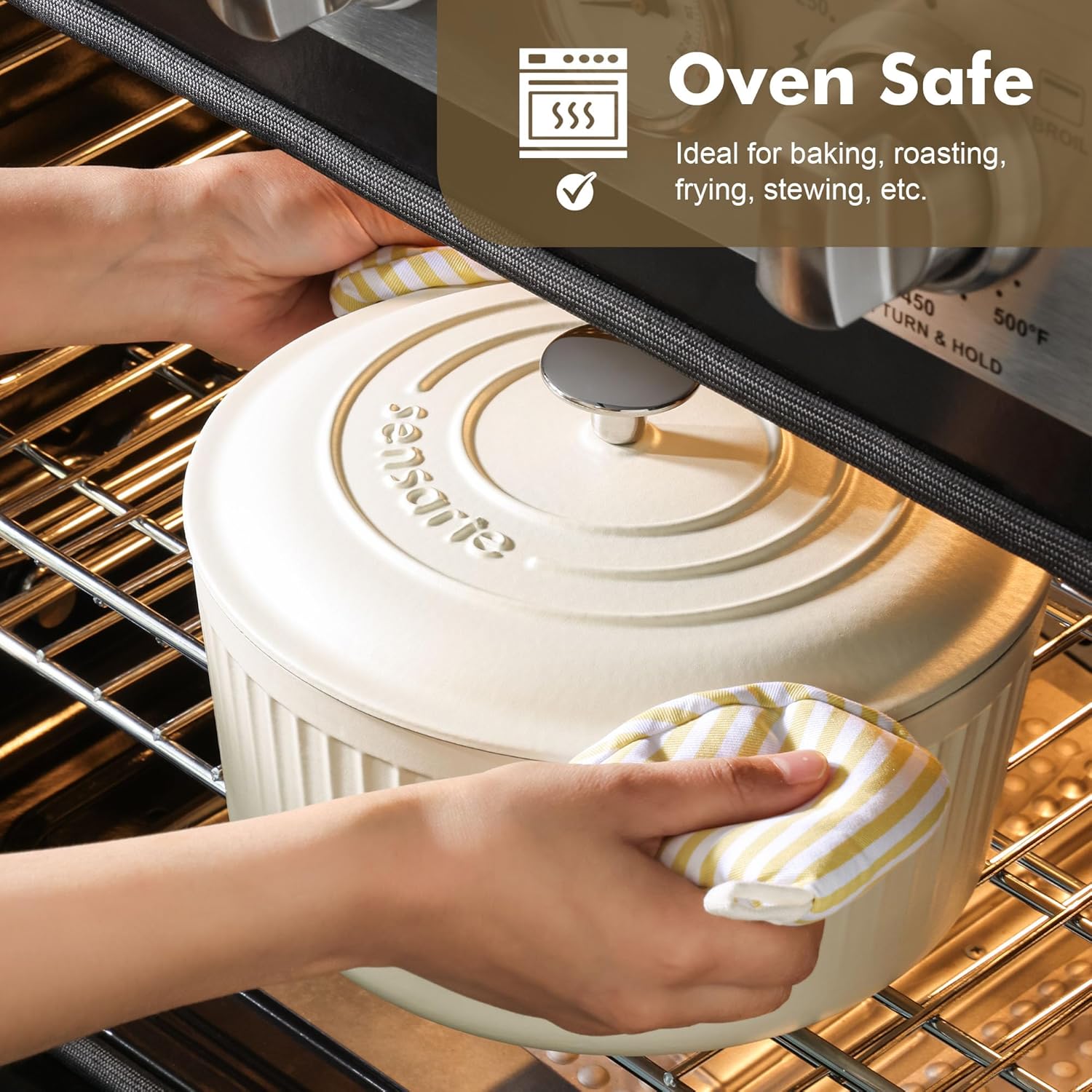 SENSARTE Enameled Cast Iron Dutch Oven Pot with Lid 3.5 Quart Heavy-Duty Round Dual Handles Kitchen Pot with Cotton Potholders & Silicone Trivet, Pot for Bread Baking, Stews, Braising, Roasting, Oven Safe up to 500°F, White