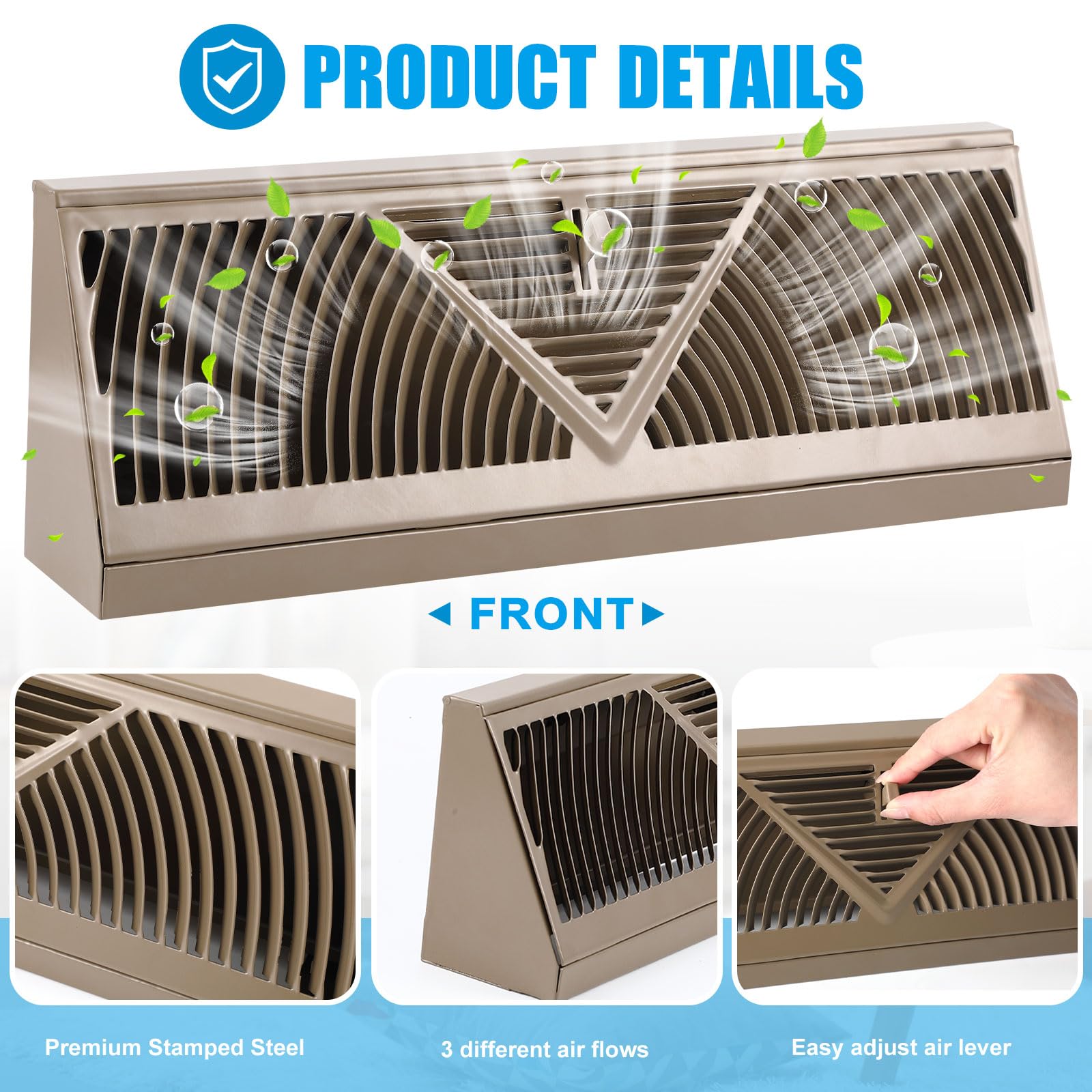 Yaocom Paquete de 2 cubiertas de ventilación de 15 pulgadas para zócalo, tamaño de apertura de conducto para el hogar, piso, pared, zócalo, cubiertas de aire, difusor de zócalo de piso (marrón)