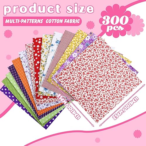Miniatura 2 de 300 piezas de tela de algodón de 10 x 10 pulgadas, paquetes de telas de retazos precortados cuadrados, multicolor, parches cuadrados para