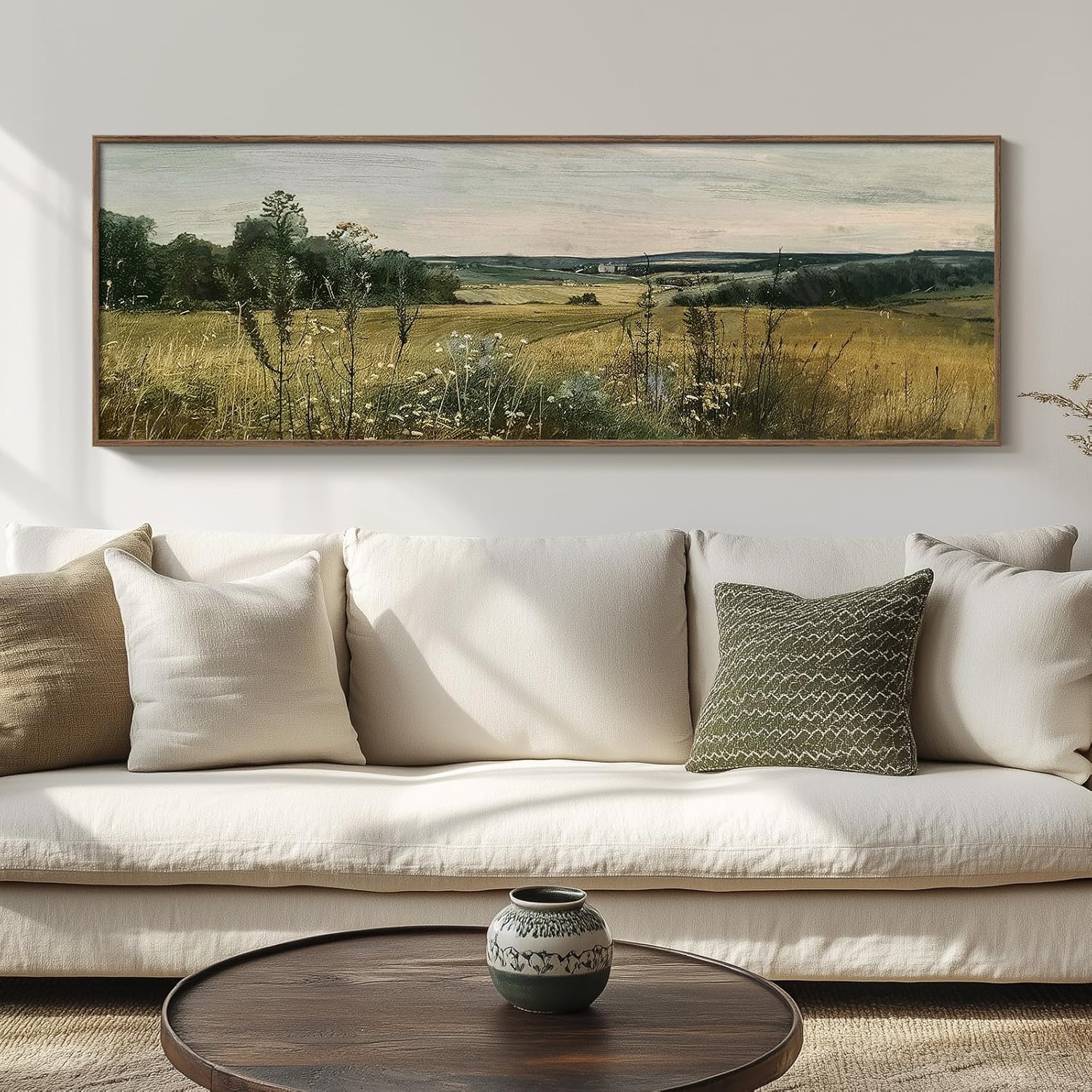 extra large framed landscape rustic wall art for living room, vintage scenery canvas artwork prints, countryside vast field grassland picture farmhouse country painting for bedroom decor 16x48 inch 48"l x 16"w wilderness