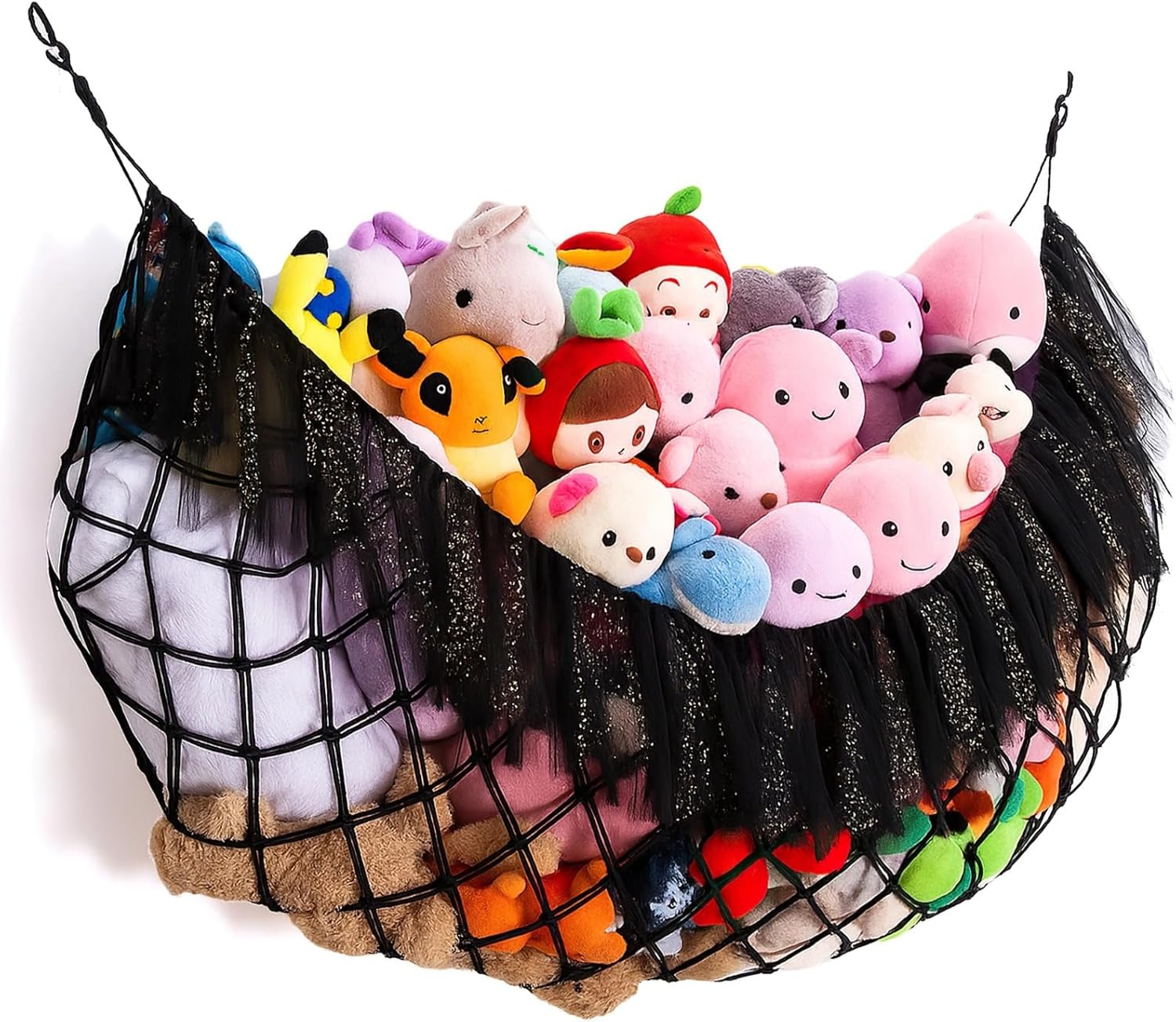 Rope Hammock Cotton For Toys Stuffed Animals, 60-Inch (1.5 Meter) Net Hanging Large, Organizer Storage Kids' For, Tassels Golden Black With, Hooks 2 Installation Easy Includes For