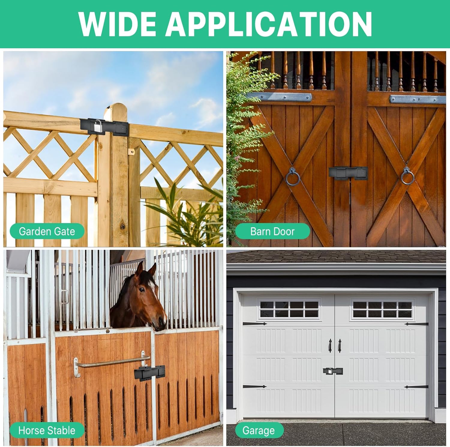 Supkiir 9" Flip Gate Latch Lock with 3 Padlock Hole, 4mm Heavy Duty Aluminum Alloy Barn Door Lock, Adjustable Gate Latch for Outdoor Fence Shed Garage Yard Double Sliding Swing Gate, Black