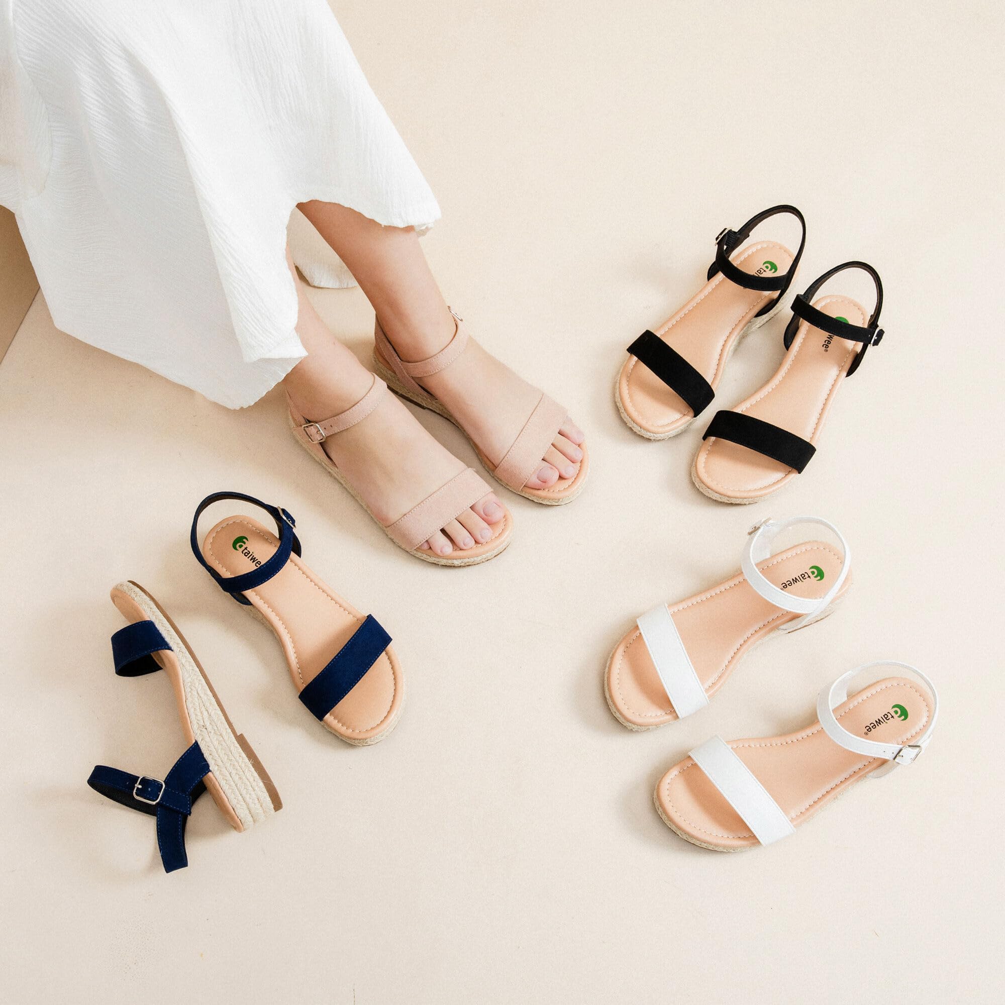 Ataiwee Sandales à talon compensé à plateforme pour femmes,Sandales Espadrilles Habillées d'Été à Bride de Cheville et Bout Ouvert