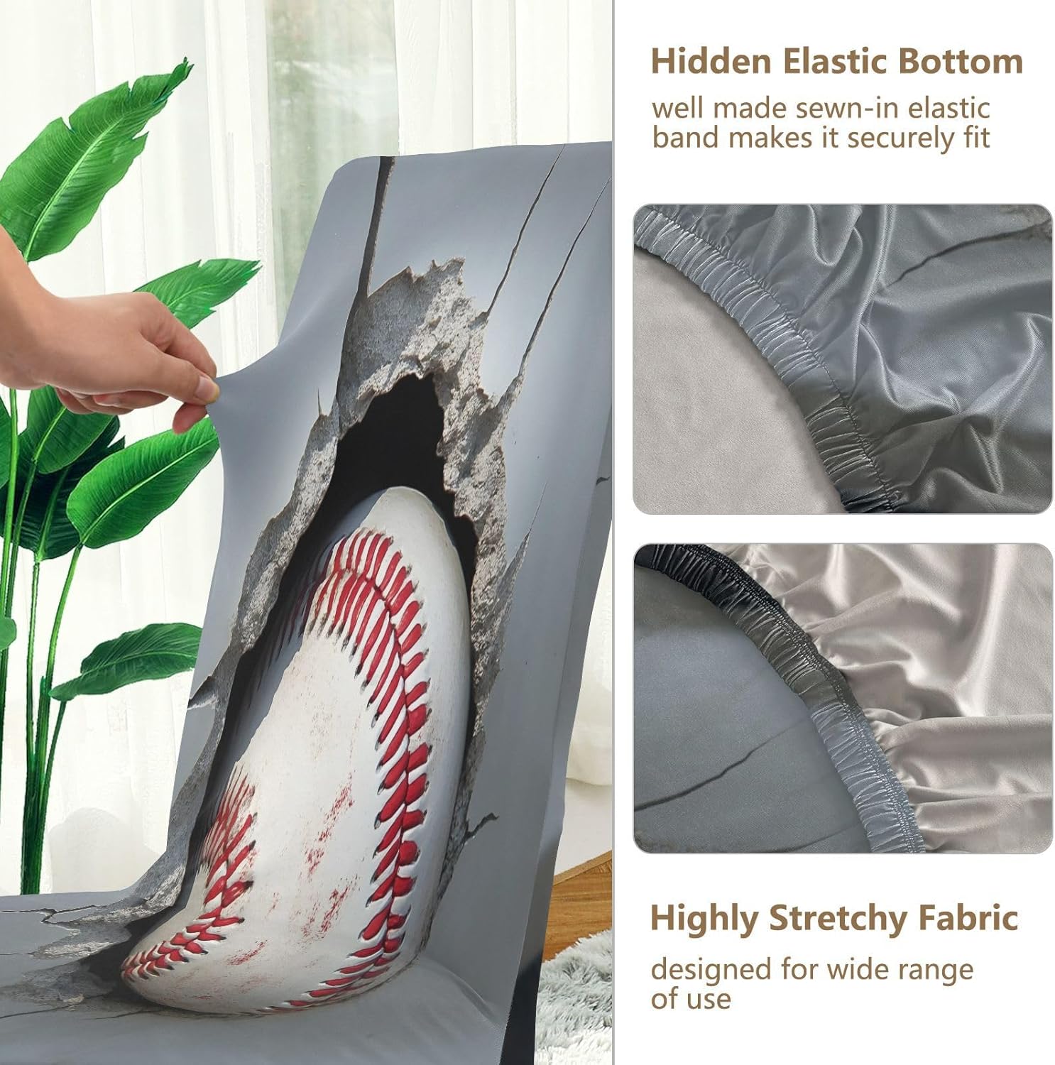 ALAZA Chair Covers for Dining Room, Baseball Breaking The Wall Stretch Chair Cover Sets Chair Protector Removable Washable for Ktichen Restaurant Hotel
