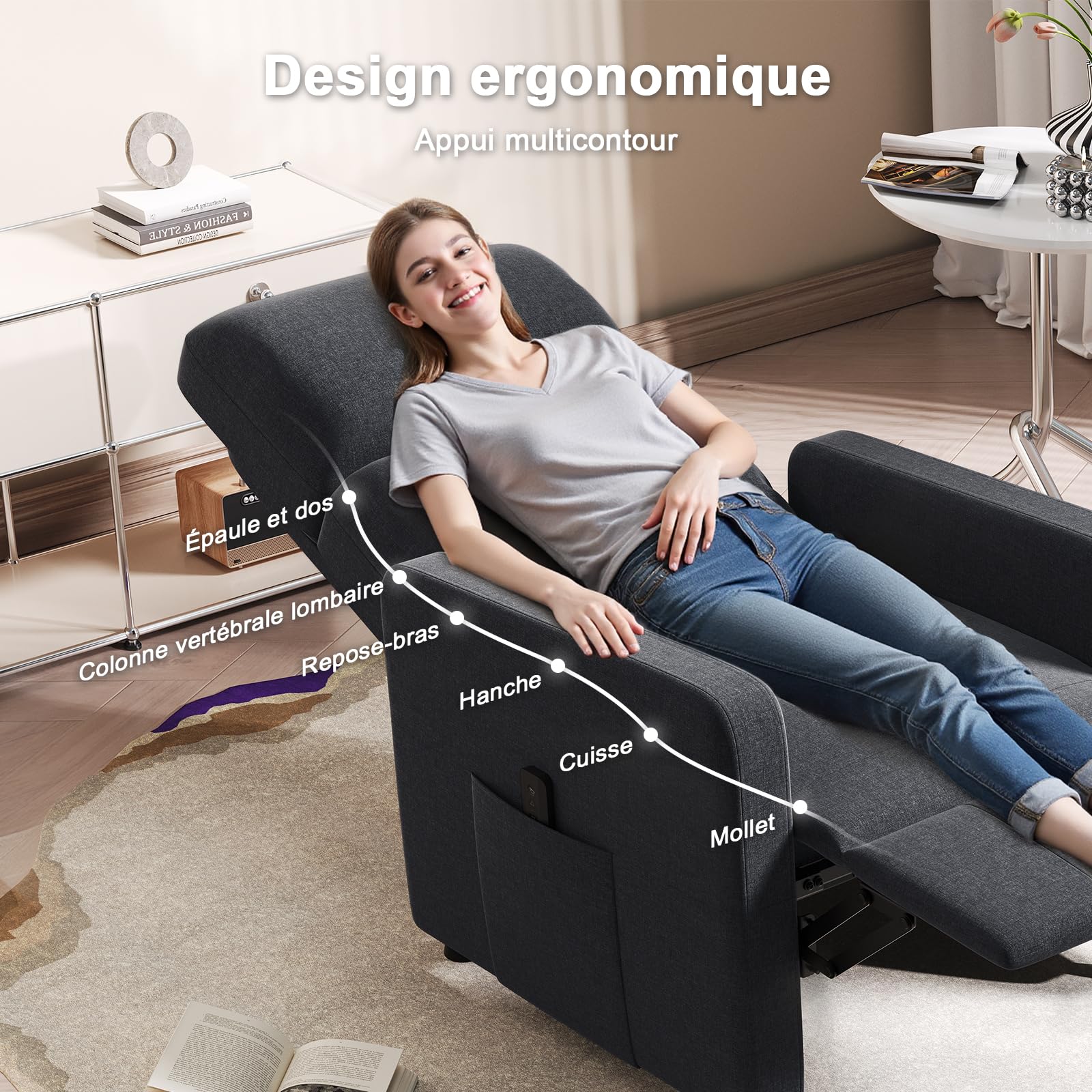 JUMMICO Fauteuil de Relaxation, Fauteuil Inclinable pour Chambre, Fauteuil Relax Électrique avec Dossier Réglable et Repose-Pieds Extensible, Salon et Home cinéma, télécommande