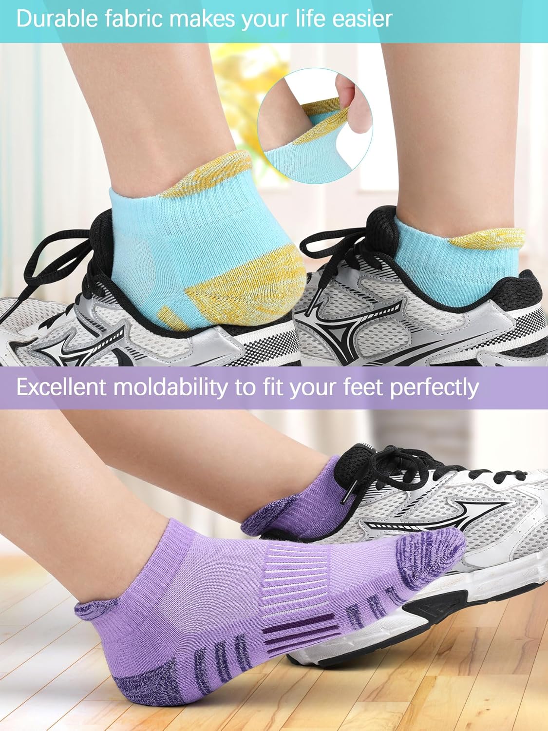 Airacker Athletic Running Ankle Cotton Socks, Low Cut Cushioned functional Anti-Blister Tab Sports Socks for Men Women 6pairs - Image 2