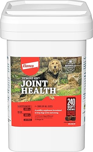 Elanco Synovi G3 Soft Chews Suplemento para articulaciones de glucosamina para perros, 240 unidades