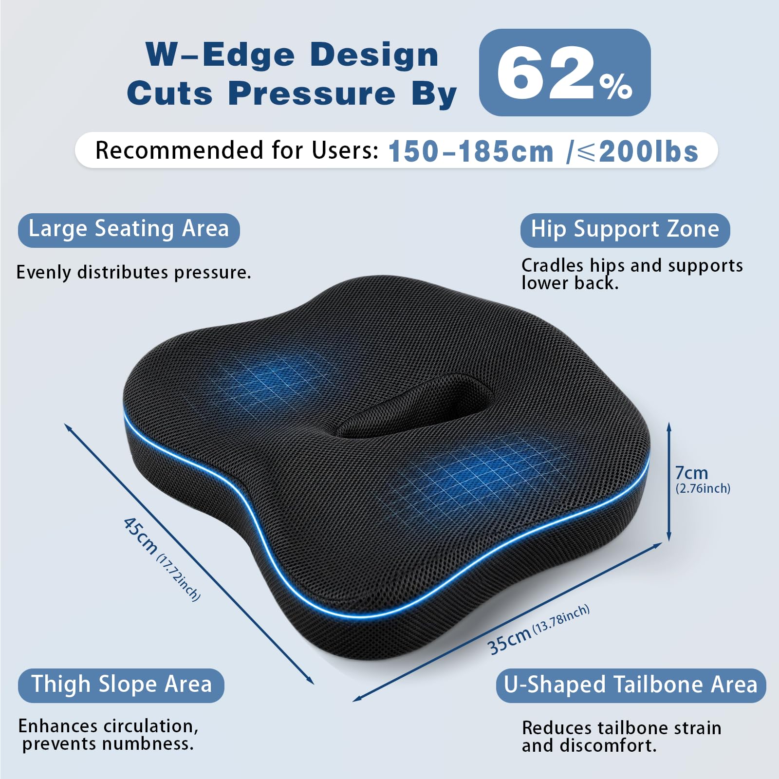 Cuscino in memory foam per alleviare il coccige e le emorroidi, cuscino ergonomico per coccige con design cavo a rimbalzo lento, cuscino per sedia da ufficio per sedersi a lungo, seggiolino