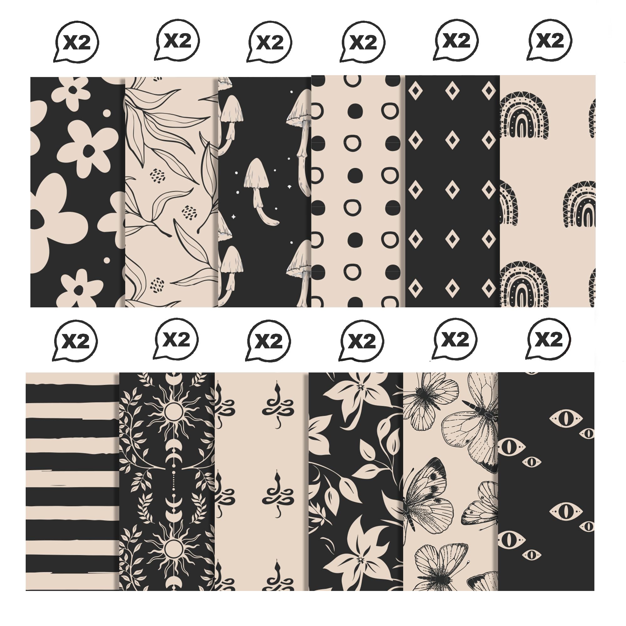 Whaline - 24 Piezas De Papel Con Patrón Bohemio, 12 Diseños, Papel Plano Plegable, Papel Decorativo De