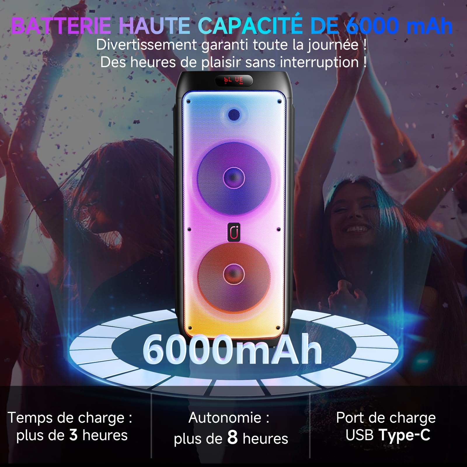 JYX Système Karaoke avec 2 Microphones sans Fil, Enceinte karaoké Professionnelle Portable Bluetooth avec Les lumières LED, idéale pour Les fêtes de Famille et Les Cadeaux, Support USB/TF/AUX/MIC/TWS